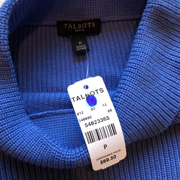 Talbots cerulean blue mock turtleneck tunic with navy trim - Picture 5 of 6